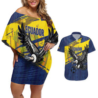 Ecuador Football Custom Couples Matching Off Shoulder Short Dress and Hawaiian Shirt 2026 Vamos La Tri Blue South America Pattern - Wonder Print Shop
