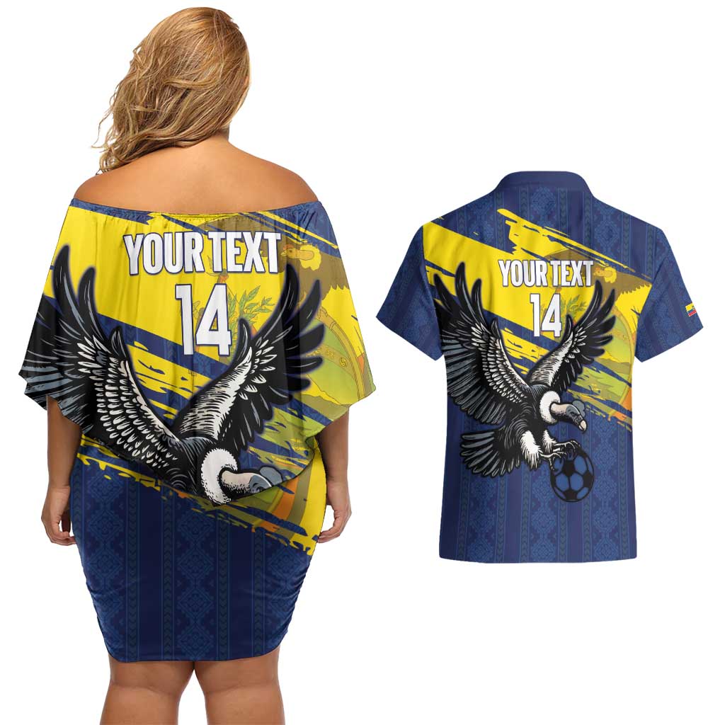 Ecuador Football Custom Couples Matching Off Shoulder Short Dress and Hawaiian Shirt 2026 Vamos La Tri Blue South America Pattern - Wonder Print Shop