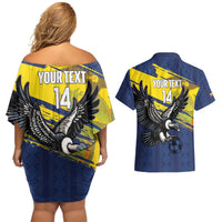 Ecuador Football Custom Couples Matching Off Shoulder Short Dress and Hawaiian Shirt 2026 Vamos La Tri Blue South America Pattern - Wonder Print Shop