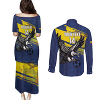 Ecuador Football Custom Couples Matching Puletasi and Long Sleeve Button Shirt 2026 Vamos La Tri Blue South America Pattern - Wonder Print Shop