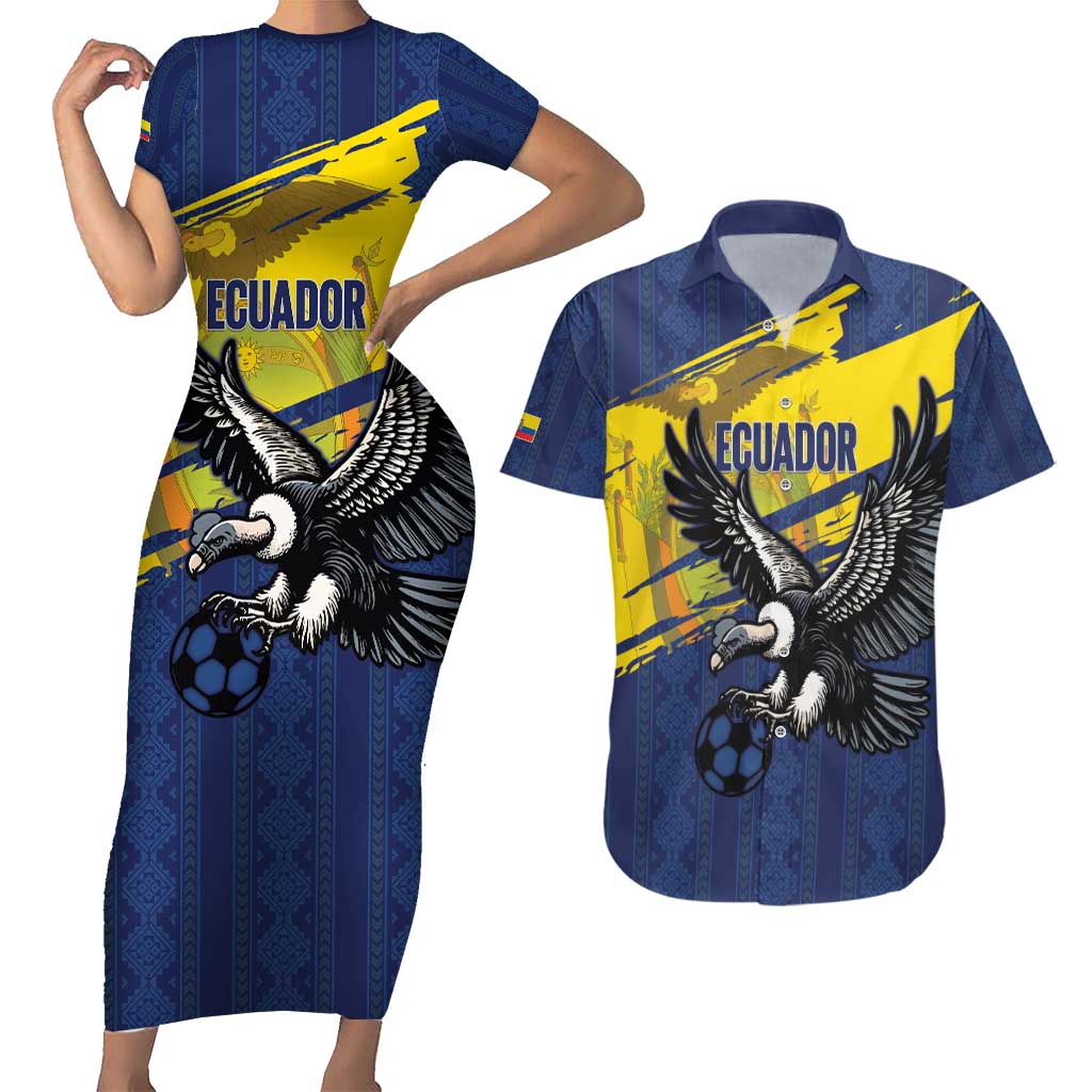 Ecuador Football Custom Couples Matching Short Sleeve Bodycon Dress and Hawaiian Shirt 2026 Vamos La Tri Blue South America Pattern - Wonder Print Shop