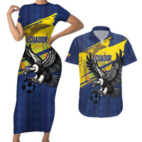 Ecuador Football Custom Couples Matching Short Sleeve Bodycon Dress and Hawaiian Shirt 2026 Vamos La Tri Blue South America Pattern - Wonder Print Shop