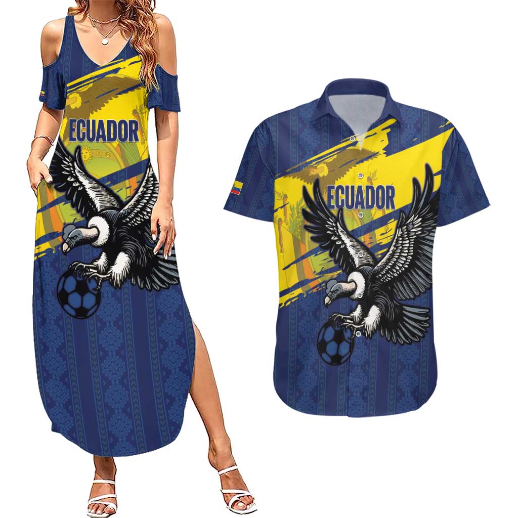 Ecuador Football Custom Couples Matching Summer Maxi Dress and Hawaiian Shirt 2026 Vamos La Tri Blue South America Pattern - Wonder Print Shop