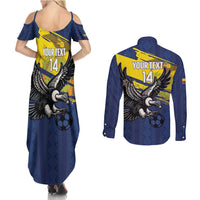 Ecuador Football Custom Couples Matching Summer Maxi Dress and Long Sleeve Button Shirt 2026 Vamos La Tri Blue South America Pattern - Wonder Print Shop