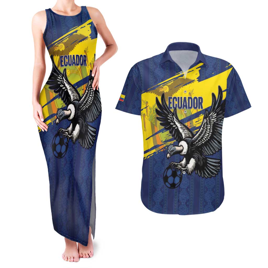 Ecuador Football Custom Couples Matching Tank Maxi Dress and Hawaiian Shirt 2026 Vamos La Tri Blue South America Pattern - Wonder Print Shop