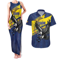 Ecuador Football Custom Couples Matching Tank Maxi Dress and Hawaiian Shirt 2026 Vamos La Tri Blue South America Pattern - Wonder Print Shop