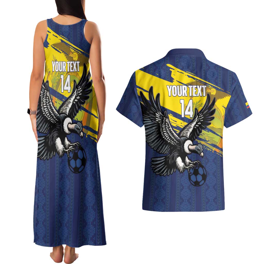 Ecuador Football Custom Couples Matching Tank Maxi Dress and Hawaiian Shirt 2026 Vamos La Tri Blue South America Pattern - Wonder Print Shop