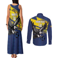 Ecuador Football Custom Couples Matching Tank Maxi Dress and Long Sleeve Button Shirt 2026 Vamos La Tri Blue South America Pattern - Wonder Print Shop