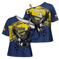 Ecuador Football Custom Cross Shoulder Shirt 2026 Vamos La Tri Blue South America Pattern - Wonder Print Shop