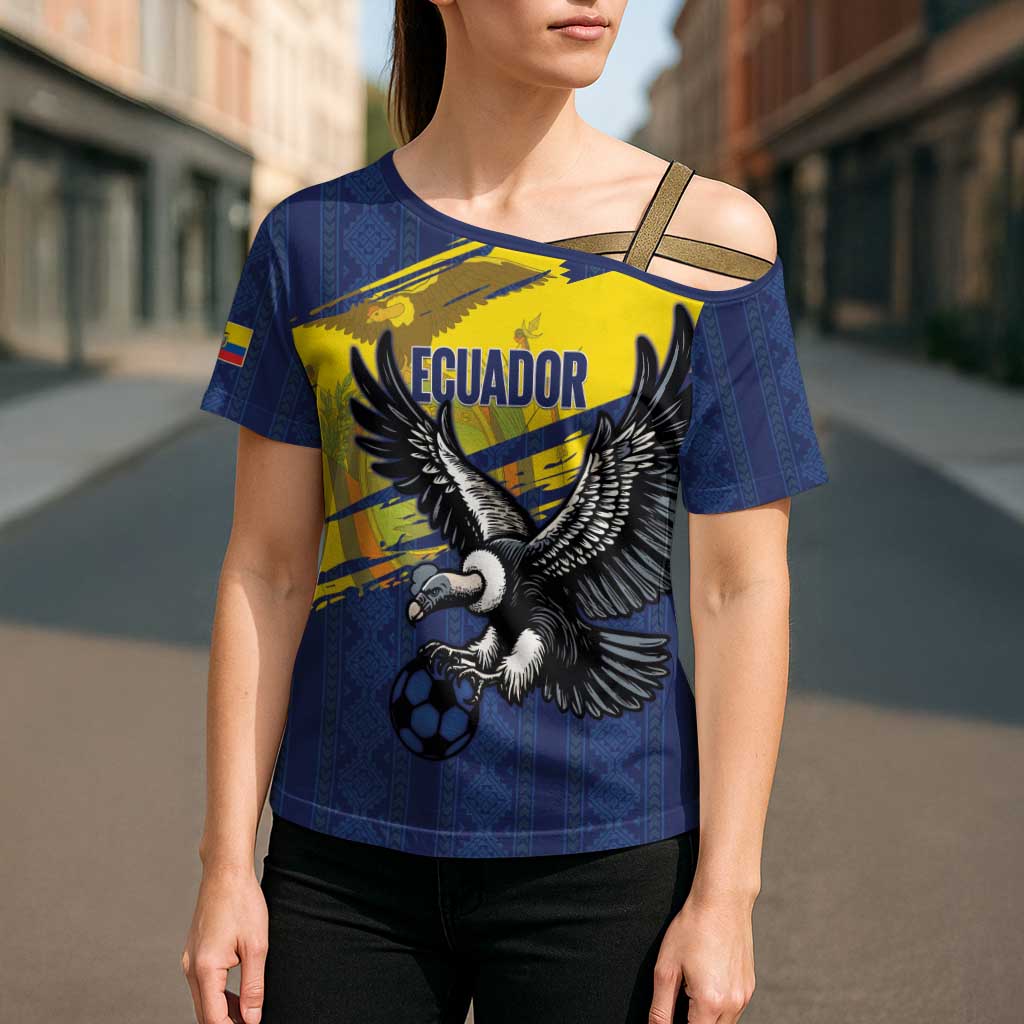 Ecuador Football Custom Cross Shoulder Shirt 2026 Vamos La Tri Blue South America Pattern - Wonder Print Shop