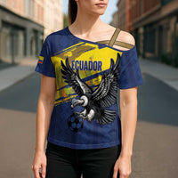 Ecuador Football Custom Cross Shoulder Shirt 2026 Vamos La Tri Blue South America Pattern - Wonder Print Shop