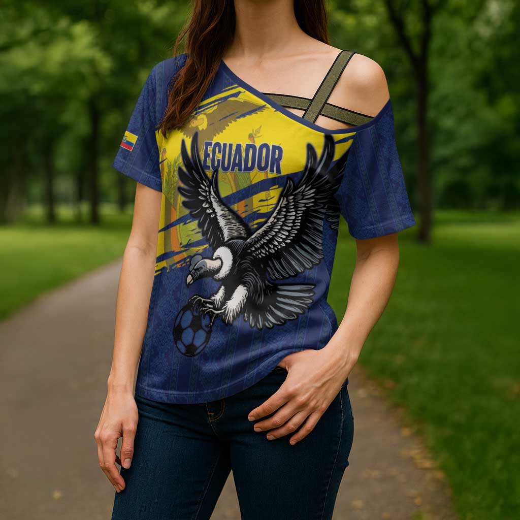 Ecuador Football Custom Cross Shoulder Shirt 2026 Vamos La Tri Blue South America Pattern - Wonder Print Shop