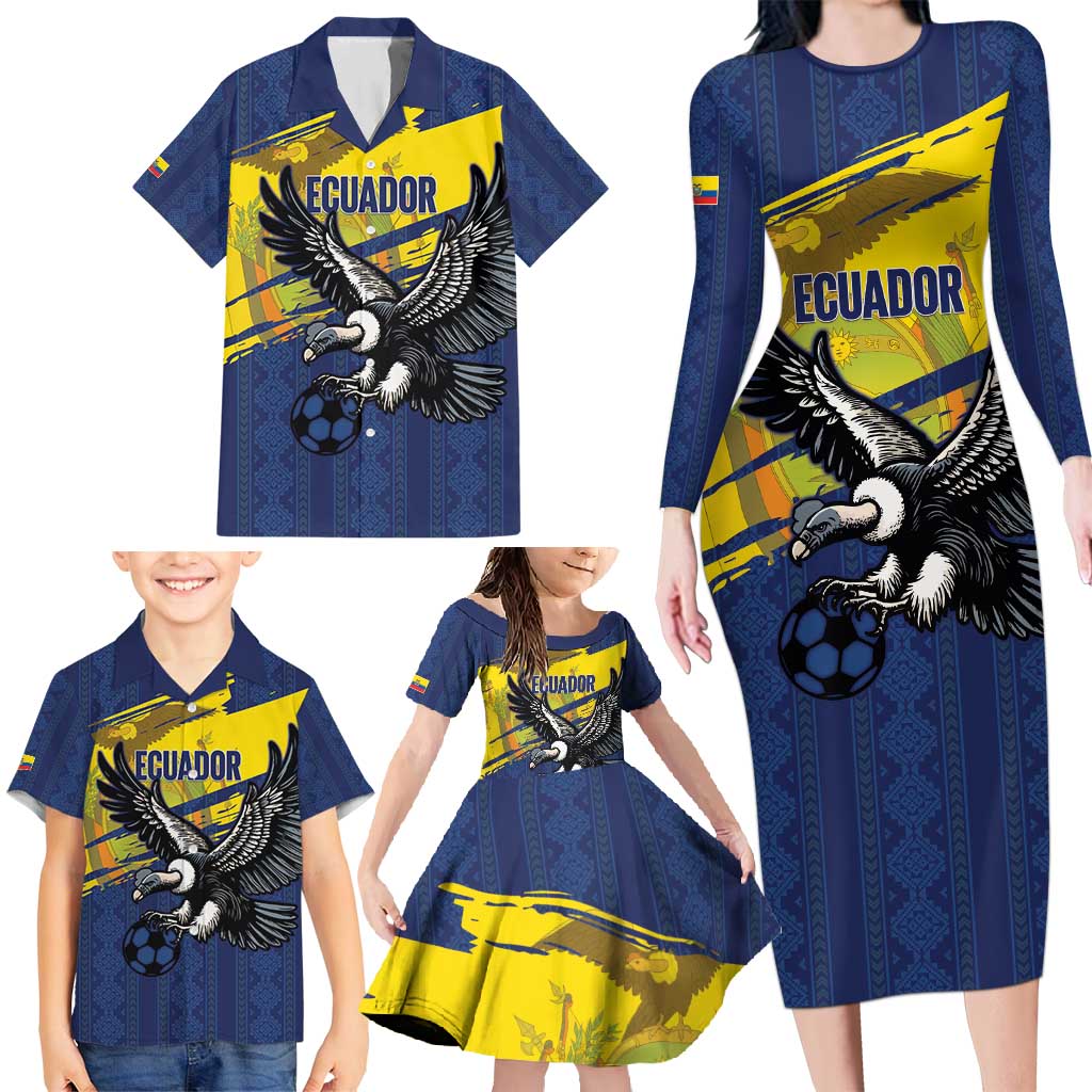 Ecuador Football Custom Family Matching Long Sleeve Bodycon Dress and Hawaiian Shirt 2026 Vamos La Tri Blue South America Pattern - Wonder Print Shop