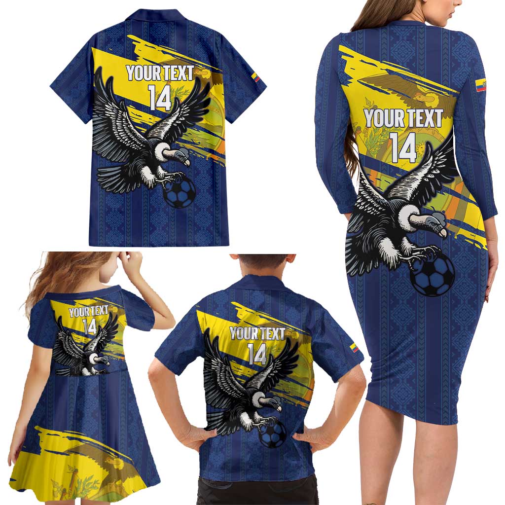 Ecuador Football Custom Family Matching Long Sleeve Bodycon Dress and Hawaiian Shirt 2026 Vamos La Tri Blue South America Pattern - Wonder Print Shop