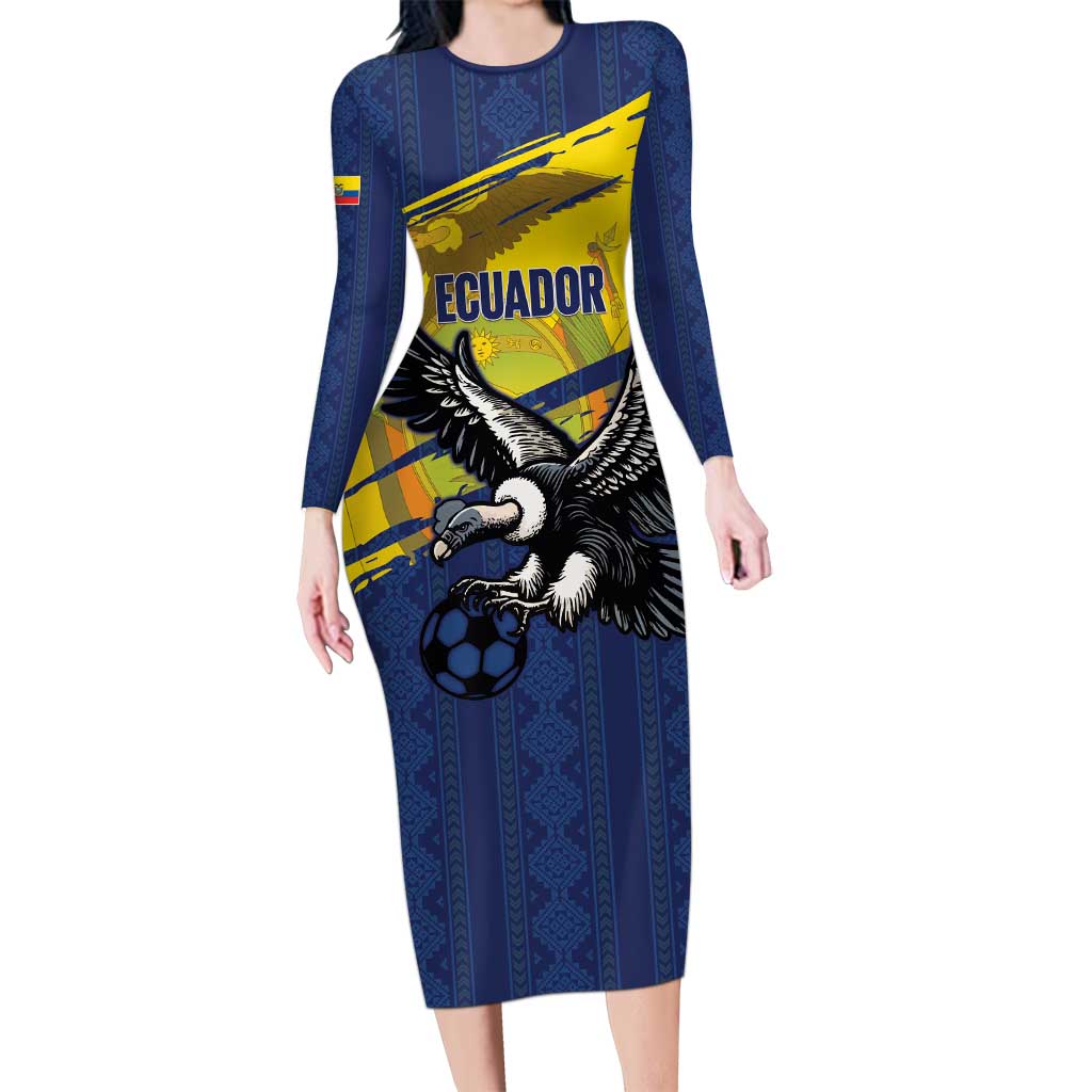 Ecuador Football Custom Family Matching Long Sleeve Bodycon Dress and Hawaiian Shirt 2026 Vamos La Tri Blue South America Pattern - Wonder Print Shop