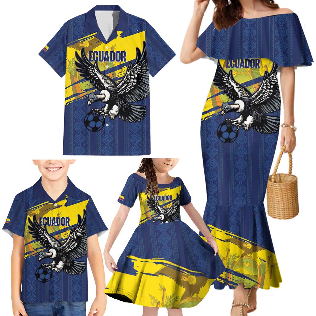 Ecuador Football Custom Family Matching Mermaid Dress and Hawaiian Shirt 2026 Vamos La Tri Blue South America Pattern - Wonder Print Shop