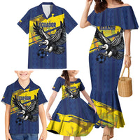 Ecuador Football Custom Family Matching Mermaid Dress and Hawaiian Shirt 2026 Vamos La Tri Blue South America Pattern - Wonder Print Shop