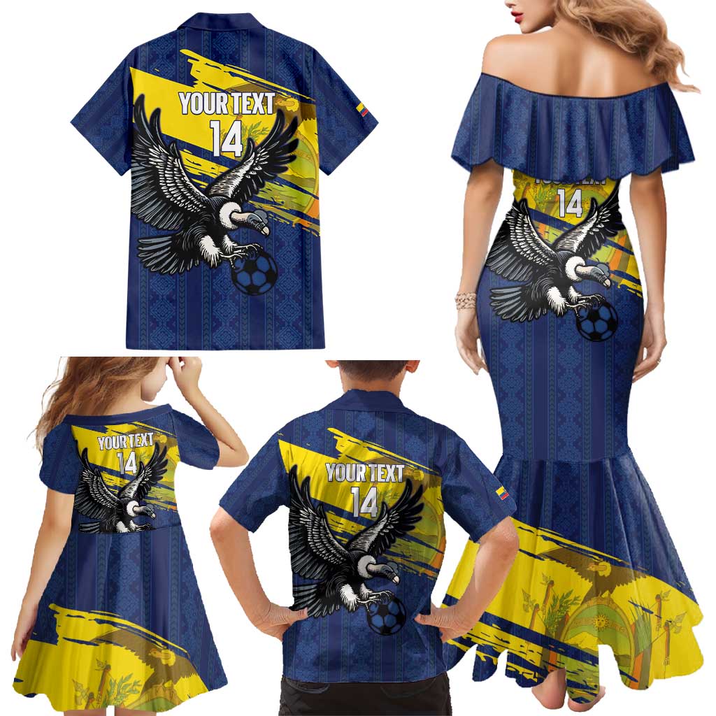Ecuador Football Custom Family Matching Mermaid Dress and Hawaiian Shirt 2026 Vamos La Tri Blue South America Pattern - Wonder Print Shop