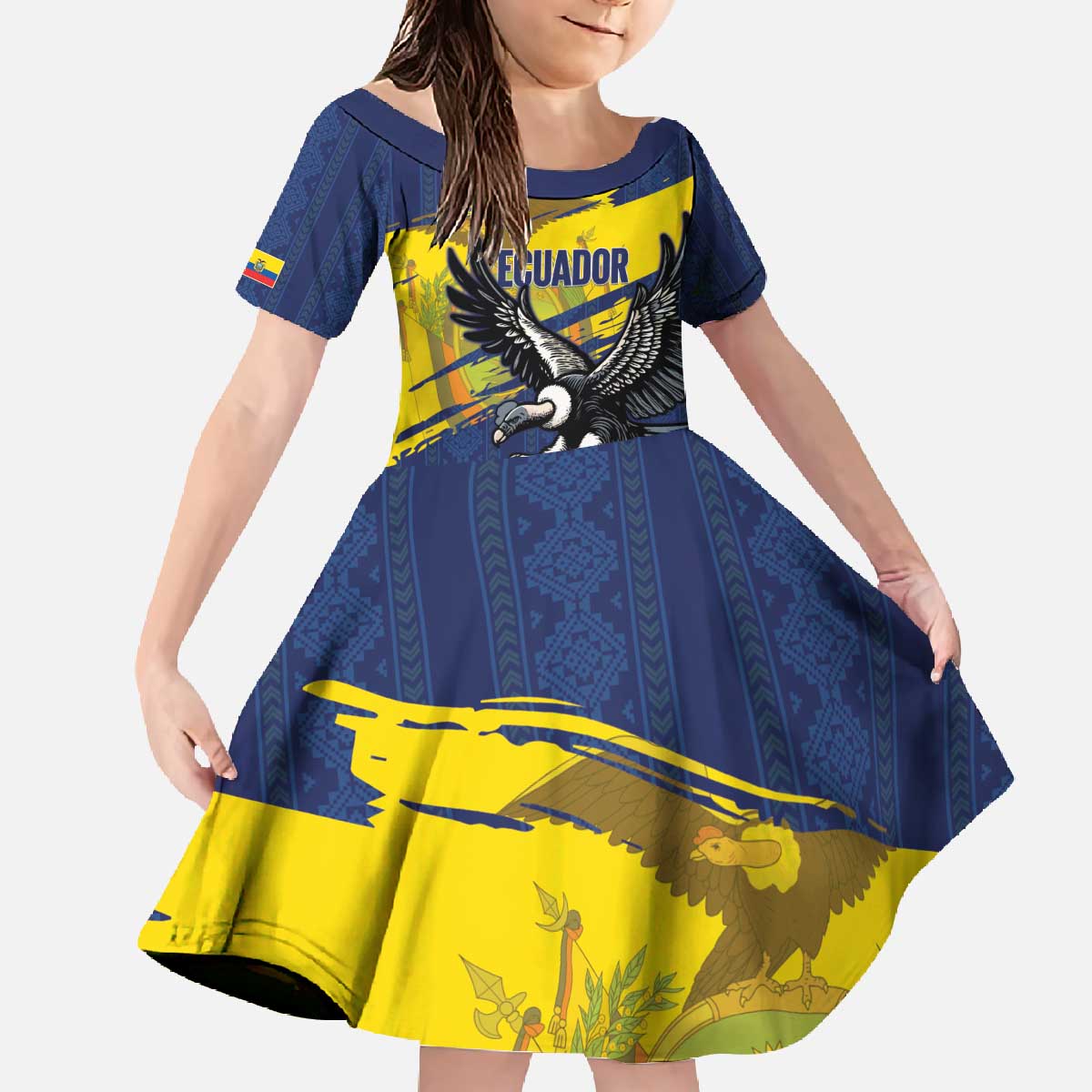 Ecuador Football Custom Family Matching Off The Shoulder Long Sleeve Dress and Hawaiian Shirt 2026 Vamos La Tri Blue South America Pattern - Wonder Print Shop