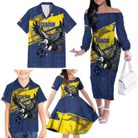 Ecuador Football Custom Family Matching Off The Shoulder Long Sleeve Dress and Hawaiian Shirt 2026 Vamos La Tri Blue South America Pattern - Wonder Print Shop