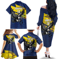 Ecuador Football Custom Family Matching Off The Shoulder Long Sleeve Dress and Hawaiian Shirt 2026 Vamos La Tri Blue South America Pattern - Wonder Print Shop