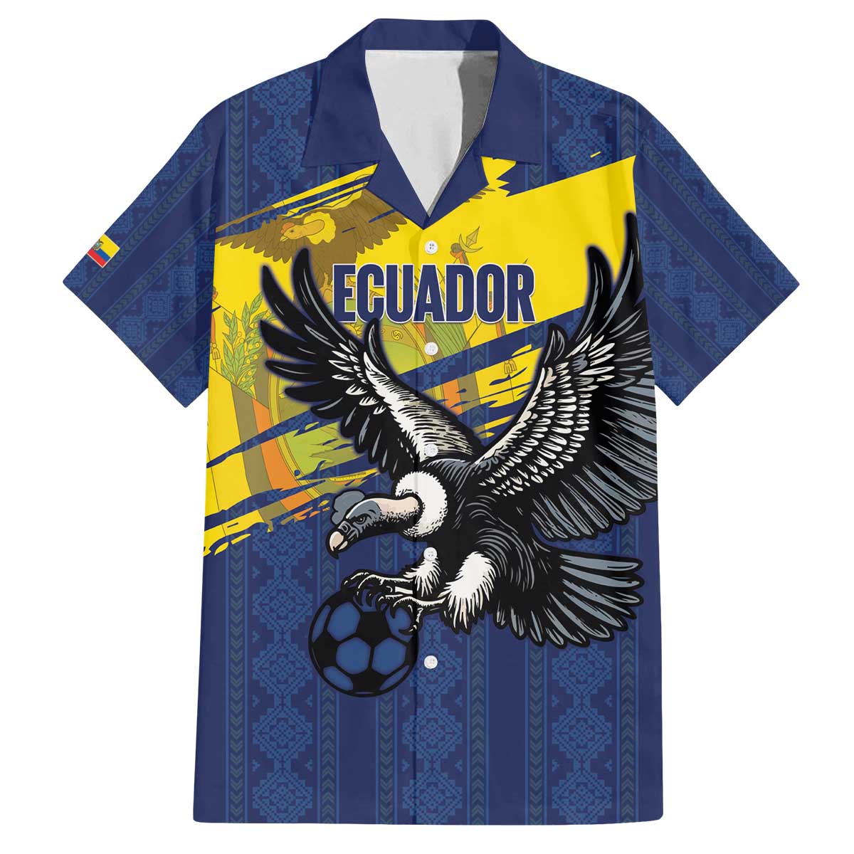 Ecuador Football Custom Family Matching Off The Shoulder Long Sleeve Dress and Hawaiian Shirt 2026 Vamos La Tri Blue South America Pattern - Wonder Print Shop
