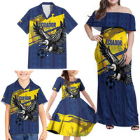 Ecuador Football Custom Family Matching Off Shoulder Maxi Dress and Hawaiian Shirt 2026 Vamos La Tri Blue South America Pattern - Wonder Print Shop