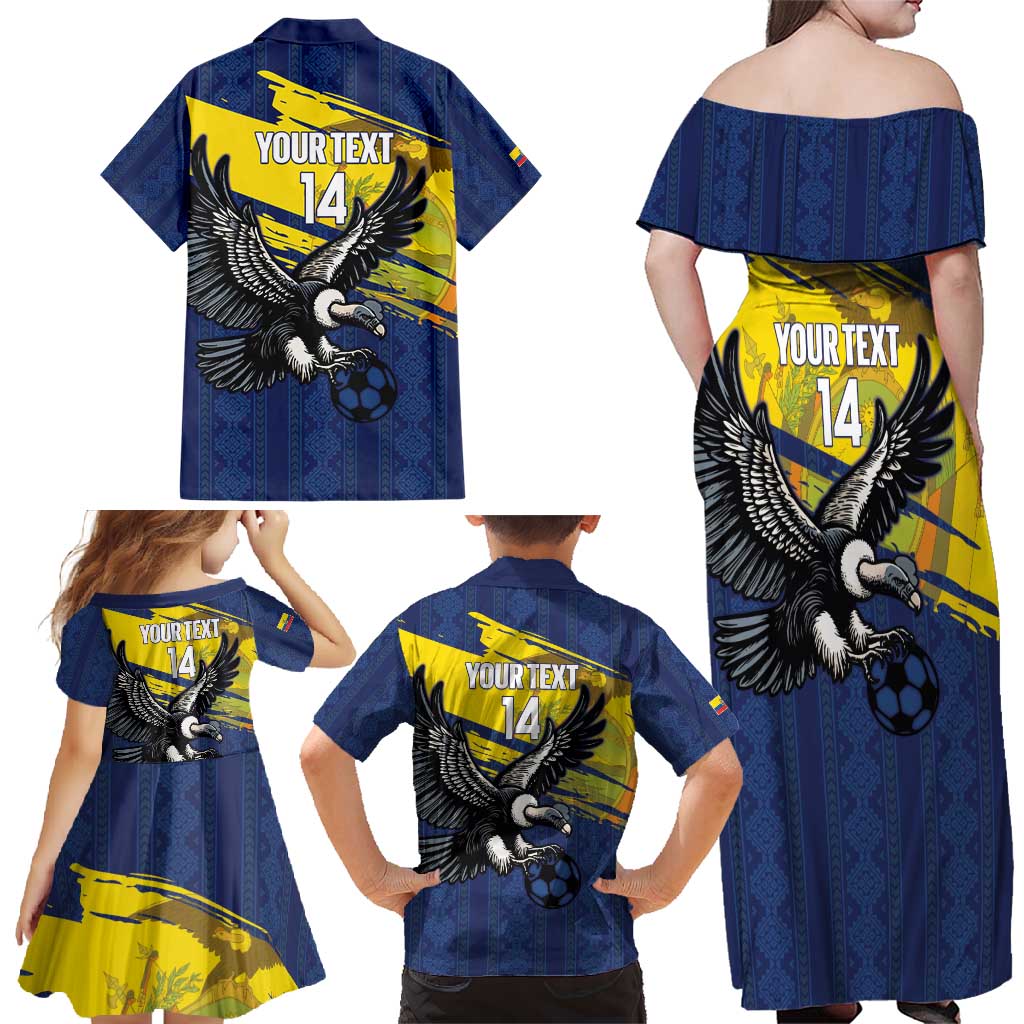 Ecuador Football Custom Family Matching Off Shoulder Maxi Dress and Hawaiian Shirt 2026 Vamos La Tri Blue South America Pattern - Wonder Print Shop