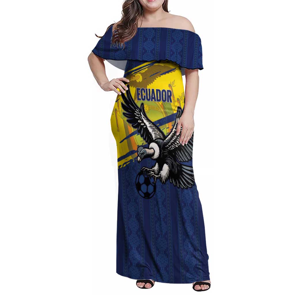 Ecuador Football Custom Family Matching Off Shoulder Maxi Dress and Hawaiian Shirt 2026 Vamos La Tri Blue South America Pattern - Wonder Print Shop