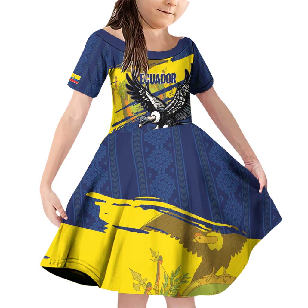 Ecuador Football Custom Family Matching Off Shoulder Short Dress and Hawaiian Shirt 2026 Vamos La Tri Blue South America Pattern - Wonder Print Shop