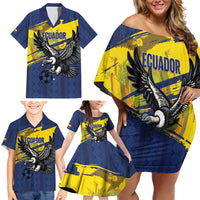 Ecuador Football Custom Family Matching Off Shoulder Short Dress and Hawaiian Shirt 2026 Vamos La Tri Blue South America Pattern - Wonder Print Shop