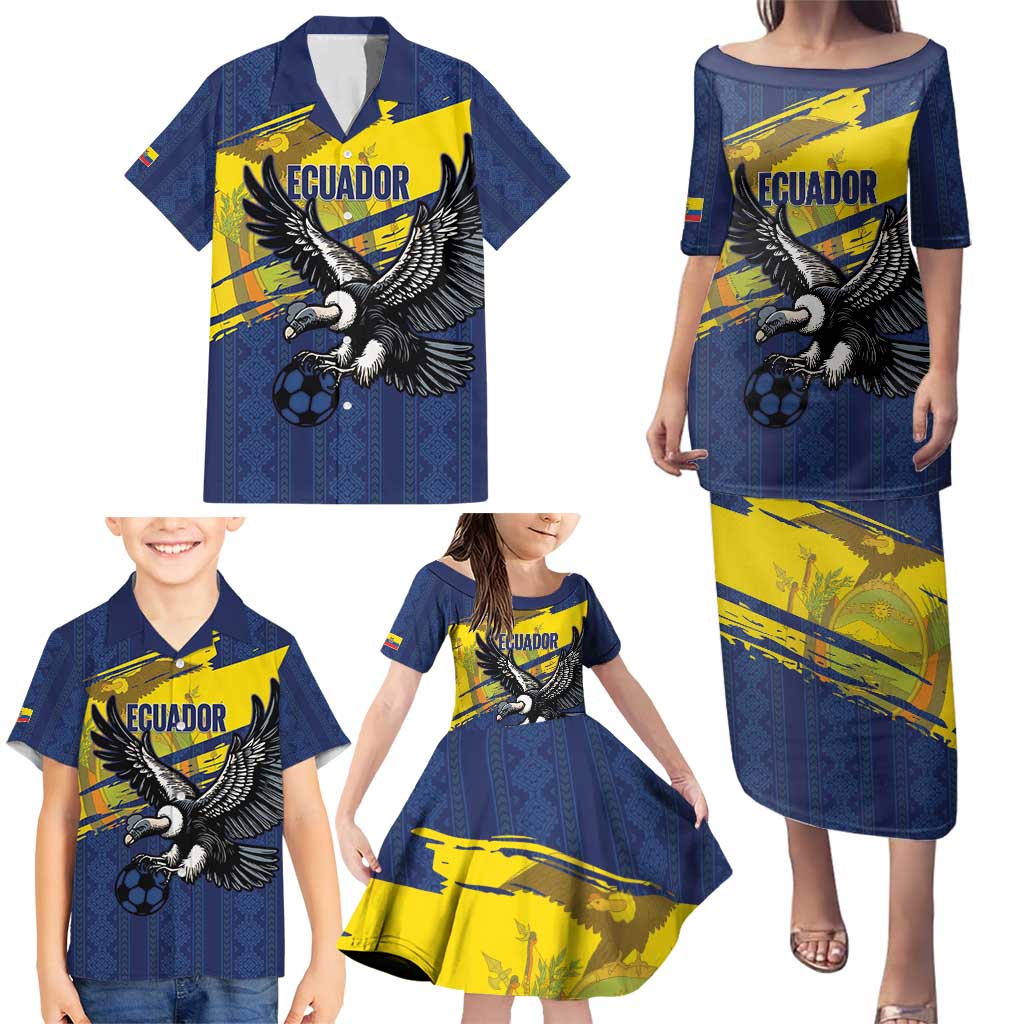 Ecuador Football Custom Family Matching Puletasi and Hawaiian Shirt 2026 Vamos La Tri Blue South America Pattern - Wonder Print Shop