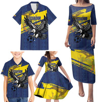 Ecuador Football Custom Family Matching Puletasi and Hawaiian Shirt 2026 Vamos La Tri Blue South America Pattern - Wonder Print Shop