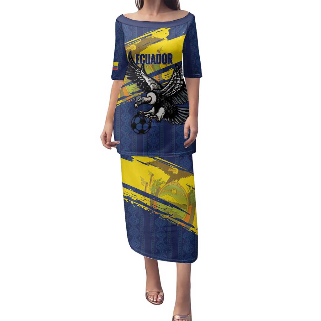 Ecuador Football Custom Family Matching Puletasi and Hawaiian Shirt 2026 Vamos La Tri Blue South America Pattern - Wonder Print Shop
