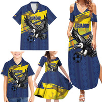 Ecuador Football Custom Family Matching Summer Maxi Dress and Hawaiian Shirt 2026 Vamos La Tri Blue South America Pattern - Wonder Print Shop