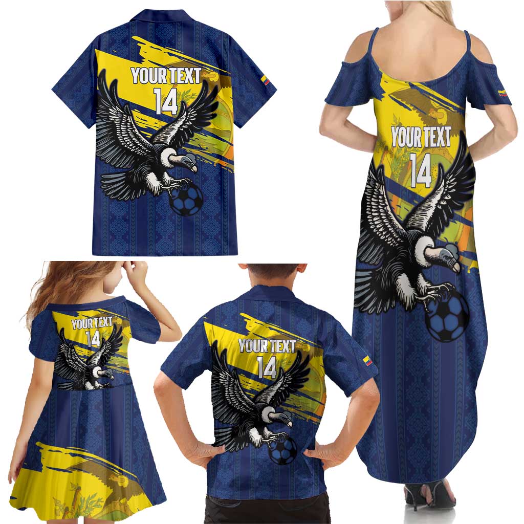 Ecuador Football Custom Family Matching Summer Maxi Dress and Hawaiian Shirt 2026 Vamos La Tri Blue South America Pattern - Wonder Print Shop