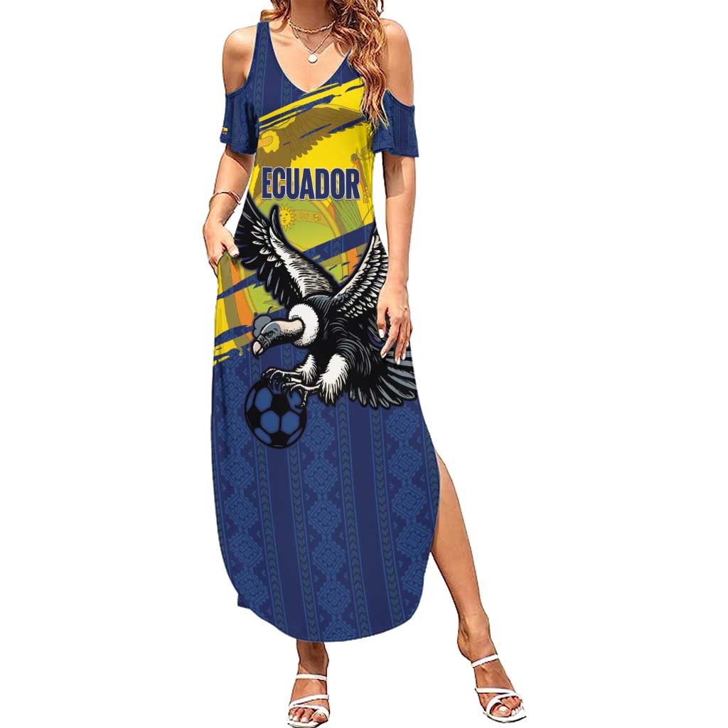 Ecuador Football Custom Family Matching Summer Maxi Dress and Hawaiian Shirt 2026 Vamos La Tri Blue South America Pattern - Wonder Print Shop