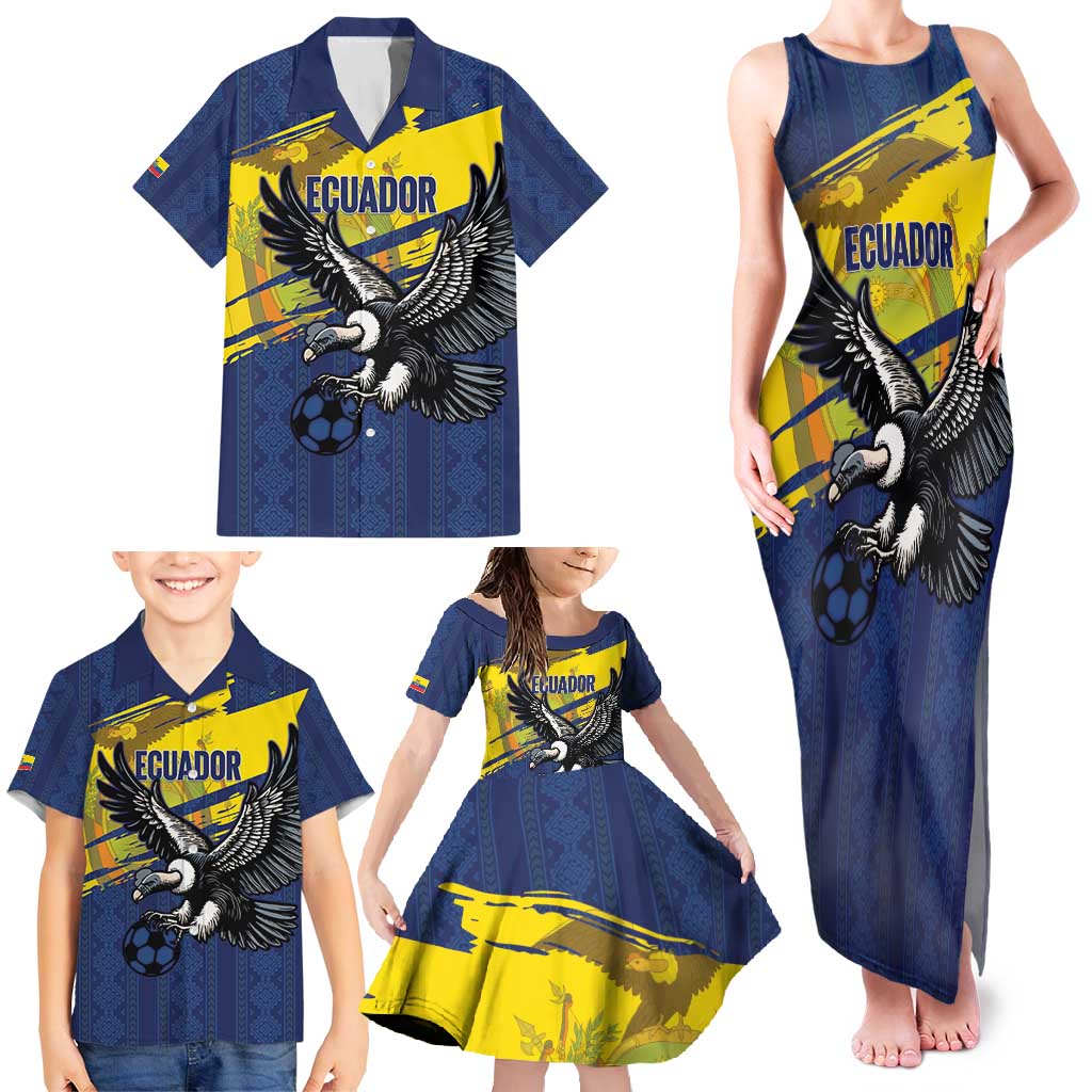 Ecuador Football Custom Family Matching Tank Maxi Dress and Hawaiian Shirt 2026 Vamos La Tri Blue South America Pattern - Wonder Print Shop