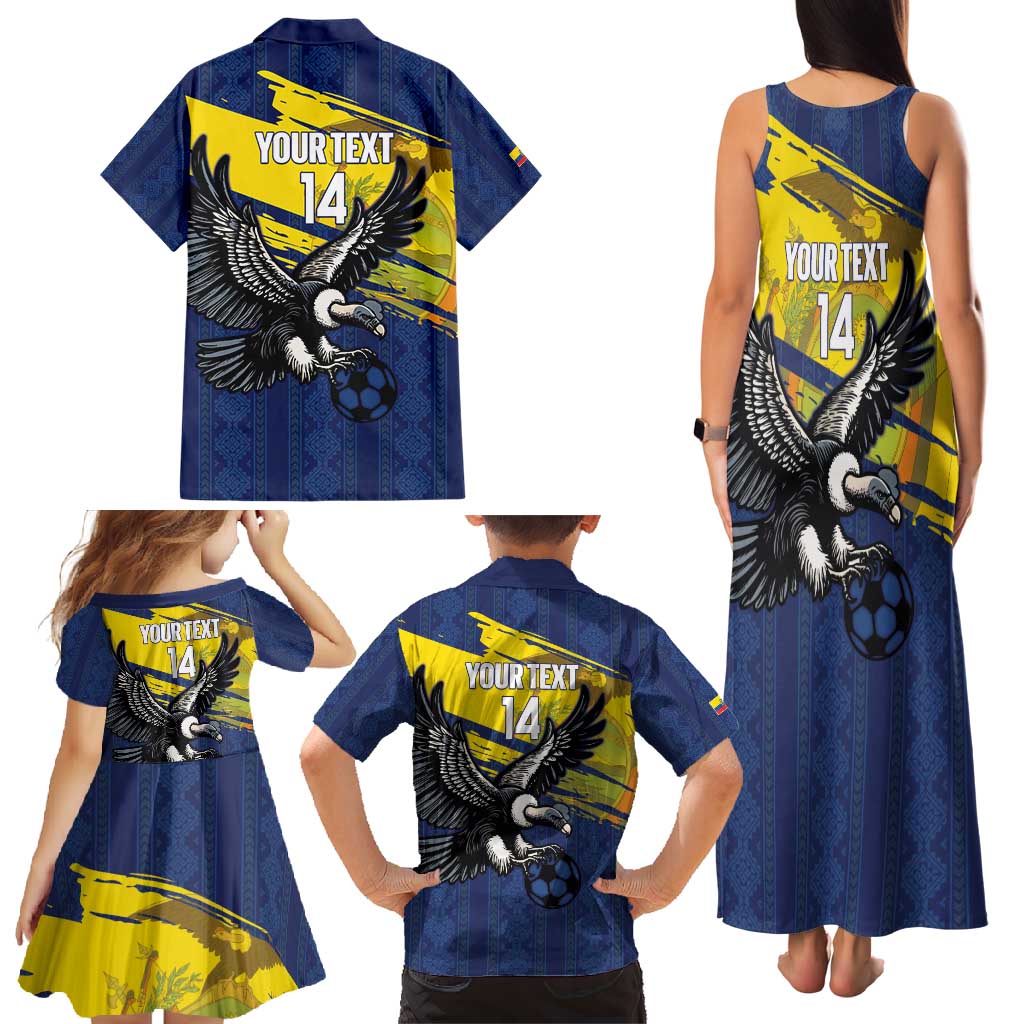 Ecuador Football Custom Family Matching Tank Maxi Dress and Hawaiian Shirt 2026 Vamos La Tri Blue South America Pattern - Wonder Print Shop