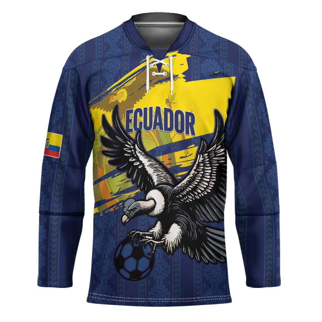 Ecuador Football Custom Hockey Jersey 2026 Vamos La Tri Blue South America Pattern - Wonder Print Shop