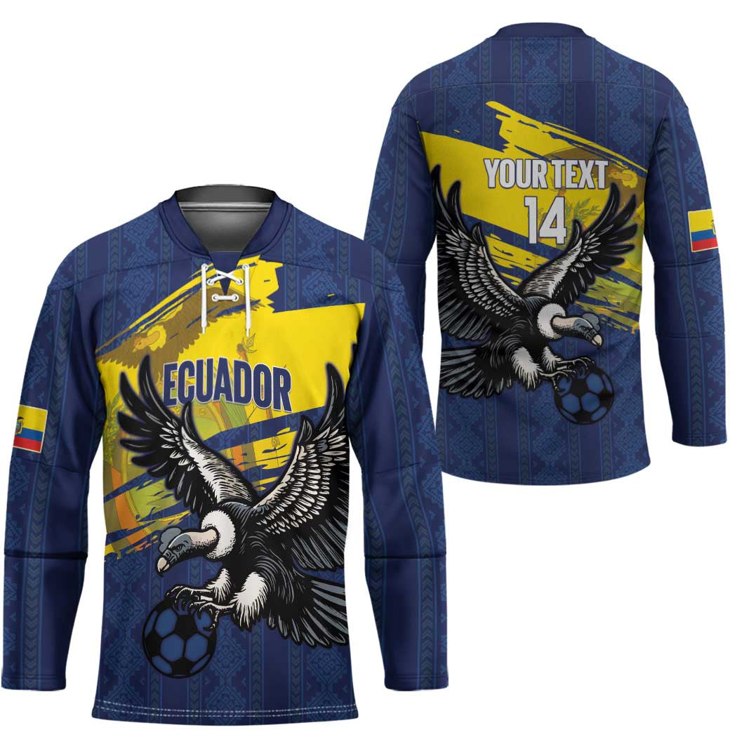 Ecuador Football Custom Hockey Jersey 2026 Vamos La Tri Blue South America Pattern - Wonder Print Shop