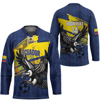 Ecuador Football Custom Hockey Jersey 2026 Vamos La Tri Blue South America Pattern - Wonder Print Shop