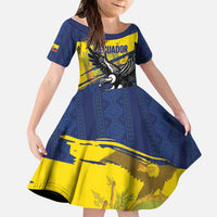 Ecuador Football Custom Kid Short Sleeve Dress 2026 Vamos La Tri Blue South America Pattern - Wonder Print Shop