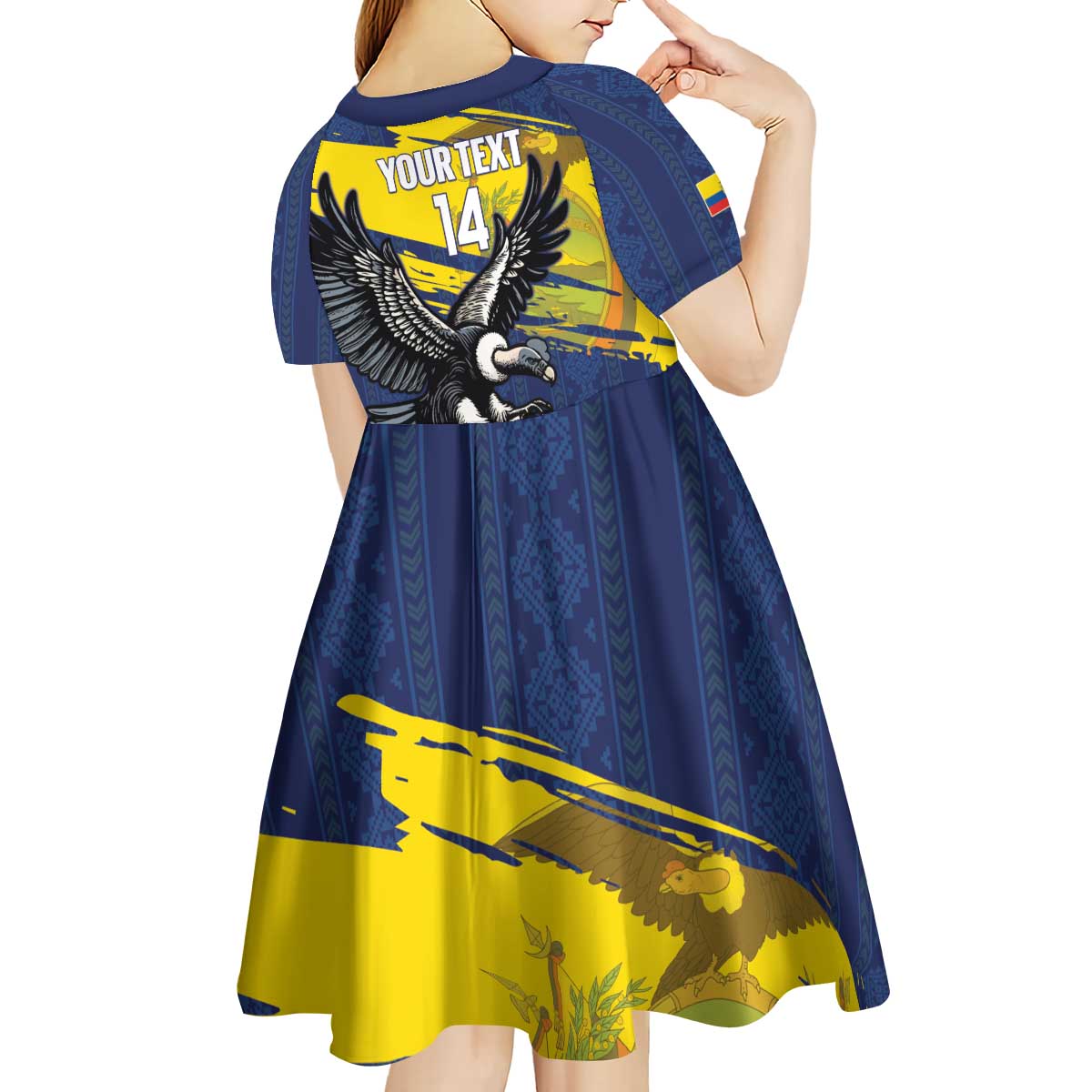 Ecuador Football Custom Kid Short Sleeve Dress 2026 Vamos La Tri Blue South America Pattern - Wonder Print Shop