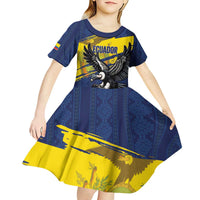 Ecuador Football Custom Kid Short Sleeve Dress 2026 Vamos La Tri Blue South America Pattern - Wonder Print Shop