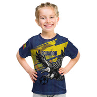 Ecuador Football Custom Kid T Shirt 2026 Vamos La Tri Blue South America Pattern - Wonder Print Shop