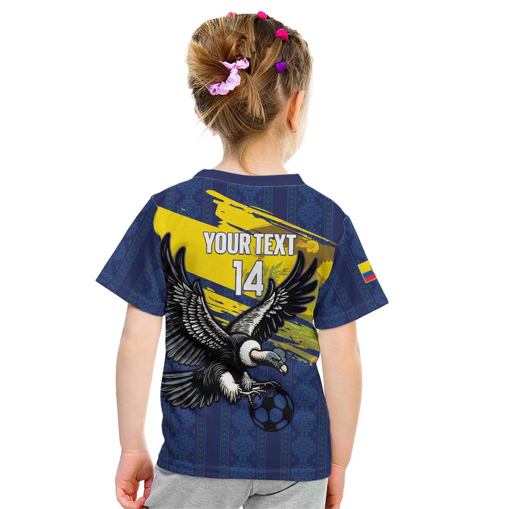 Ecuador Football Custom Kid T Shirt 2026 Vamos La Tri Blue South America Pattern - Wonder Print Shop