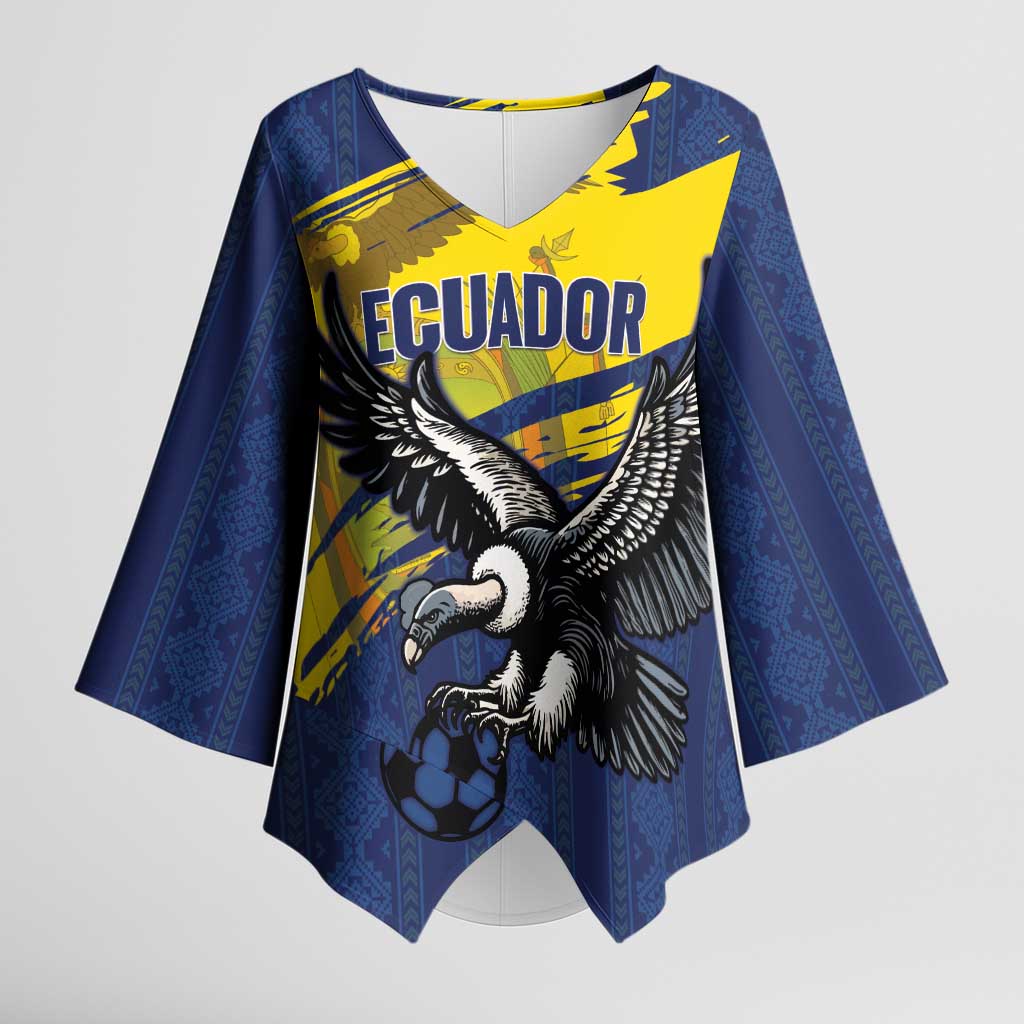 Ecuador Football Custom Kimono Sleeve Blouse 2026 Vamos La Tri Blue South America Pattern - Wonder Print Shop