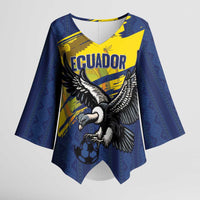 Ecuador Football Custom Kimono Sleeve Blouse 2026 Vamos La Tri Blue South America Pattern - Wonder Print Shop