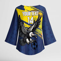Ecuador Football Custom Kimono Sleeve Blouse 2026 Vamos La Tri Blue South America Pattern - Wonder Print Shop